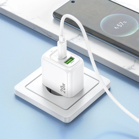 Сетевое зар./устр. Hoco CS54A Surplu 20W 3A (PD+QC) USB-A/Type-C универсальное белый (31532)