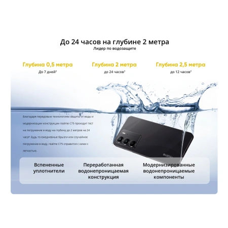 Смартфон Realme RMX3941 C75 128Gb 8Gb черный моноблок 3G 4G 2Sim 6.72" 1080x2400 Android 14 50Mpix 802.11 a/b/g/n/ac NFC GPS GSM900/1800 GSM1900 TouchSc microSD