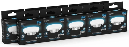 Лампа светодиодная Gauss 108008308 8Вт цок.:GX53 таблетка 150B 6500K св.свеч.бел.хол. GX53 (упак.:1шт)