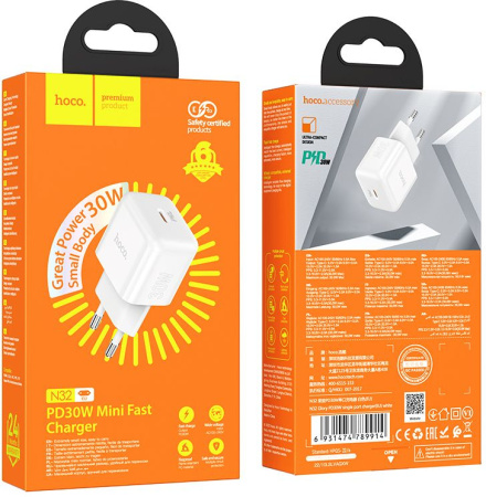 Сетевое зар./устр. Hoco N32 Glory White 30W (PD+QC+AFC) USB-C универсальное белый