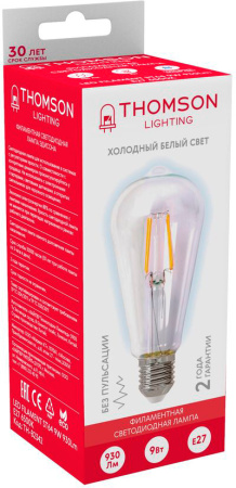 Лампа филам. Thomson Filament TH-B2342 9Вт цок.:E27 эдисон 220B 6500K св.свеч.бел.хол. ST64 (упак.:1шт)