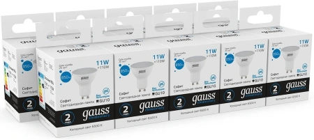 Лампа светодиодная Gauss Elementary 13631 11Вт цок.:GU10 софит 180B 6500K св.свеч.бел.хол. MR16 (упак.:1шт)