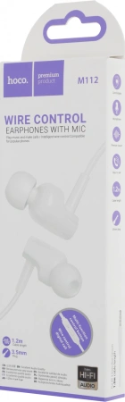 Гарнитура вкладыши Hoco M112 1.2м белый проводные