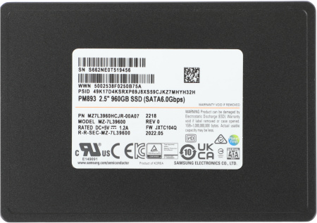 Накопитель SSD Samsung SATA-III 960GB MZ7L3960HCJR-00A07 PM893 2.5" 1 DWPD OEM