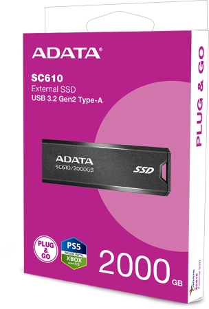 Накопитель SSD A-Data USB 3.1 2TB SC610-2000G-CBK/RD SC610 1.8" черный