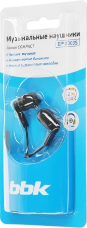Наушники вкладыши BBK EP-1003S 1.2м черный проводные в ушной раковине (EP-1003S (B))