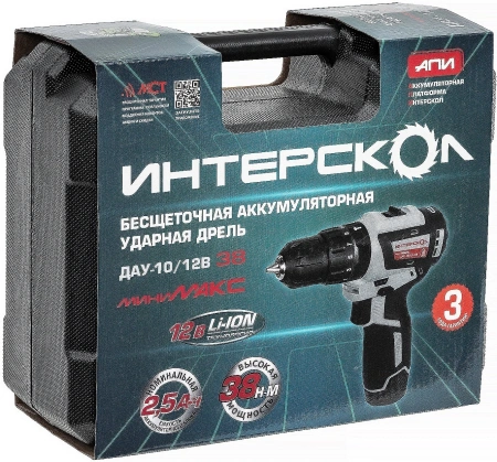 Дрель-шуруповерт Интерскол ДАУ-10/12В аккум. патрон:быстрозажимной (кейс в комплекте) (767.2.2.45)