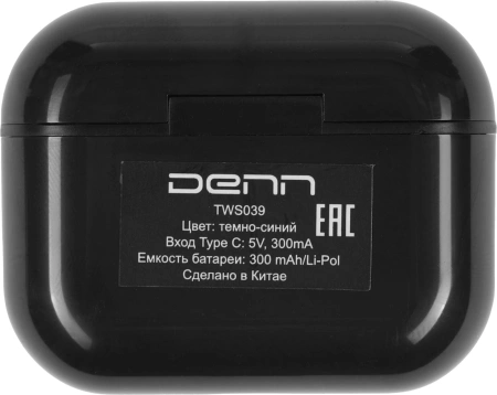 Гарнитура внутриканальные Denn TWS039 т.синий беспроводные bluetooth в ушной раковине