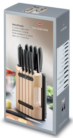 Набор ножей кухон. Victorinox Swiss Classic (6.7153.11) компл.:11шт с подставкой черный подар.коробка