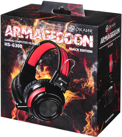Наушники с микрофоном Оклик HS-G300 ARMAGEDDON черный/красный 2.3м мониторные оголовье (337457)
