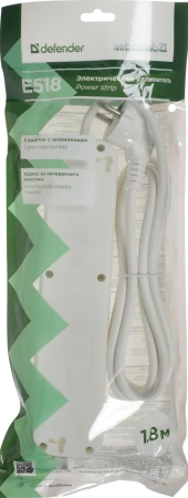 Сетевой удлинитель Defender E518 1.8м (5 розеток) белый (пакет ПЭ)
