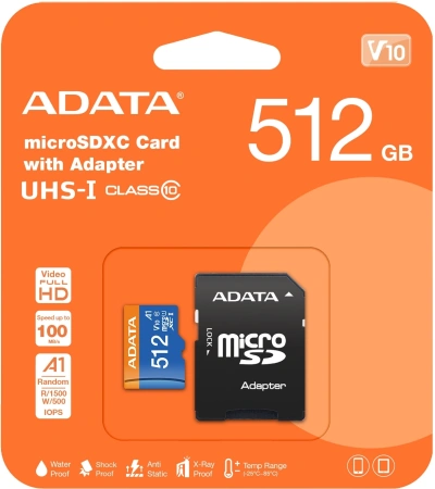 Флеш карта microSDXC 512GB A-Data AUSDX512GUICL10A1-RA1 Premier Pro + adapter