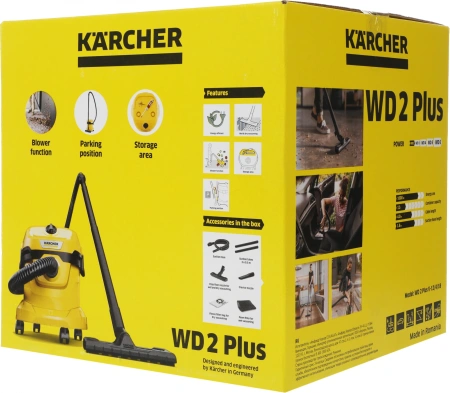 Строительный пылесос Karcher WD 2 Plus V-12/4/18 1000Вт (уборка: сухая/сбор воды) желтый