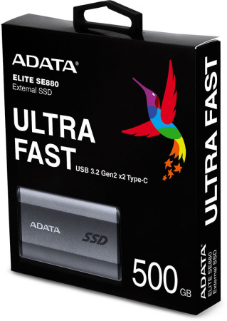 Накопитель SSD A-Data USB-C 500Gb AELI-SE880-500GCGY SE880 2.5" серый