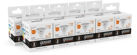Лампа светодиодная Gauss Elementary 13511 11Вт цок.:GU5.3 софит 180B 3000K св.свеч.бел.теп. MR16 (упак.:1шт)