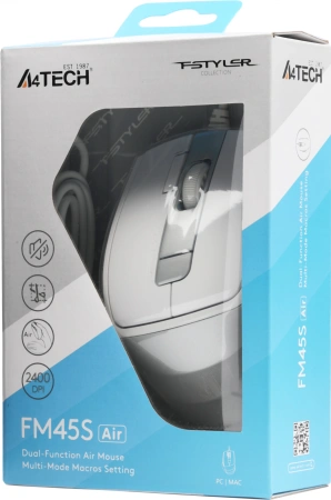 Мышь A4Tech Fstyler FM45S Air белый/серебристый оптическая (2400dpi) silent USB (7but)