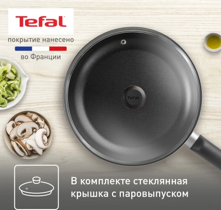 Сковорода Tefal Easy Plus 04237924 круглая 24см ручка несъемная (с крышкой) черный (9100054100)