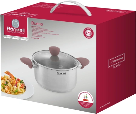 Кастрюля Rondell Bueno RDS-1588 4.8л. d=24см (с крышкой) стальной