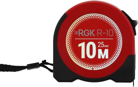 Рулетка строительная RGK R10 дл.полотна 10м изм.шкала в см зацеп простой красный/черный (755986)