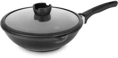 Сковорода ВОК (WOK) Rondell Escurion RDA-870 круглая 28см покрытие: антипригарное ручка съемная (с крышкой) черный