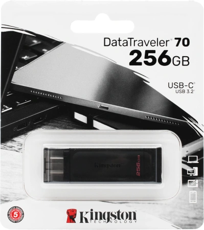 Флеш Диск Kingston 256Gb DataTraveler 70 Type-C DT70/256GB USB3.2 черный