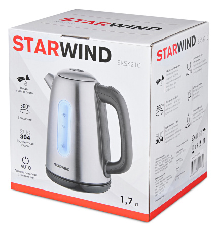Чайник электрический Starwind SKS3210 1.7л. 2200Вт серебристый (корпус: металл)