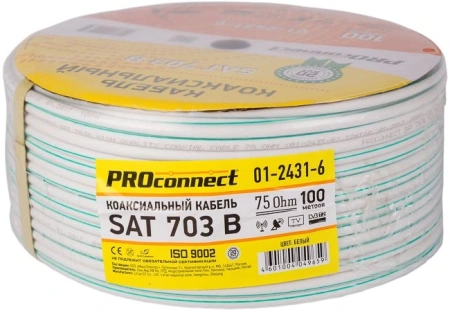 Кабель коаксиальный PROconnect 01-2431-6 SAT 703 FTP 75Om PVC внутренний 100м белый