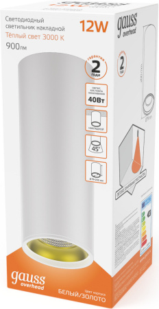 Светильник Gauss Overhead HD012 потолоч. 3000K цв.св.:бел.теп. белый/золотистый