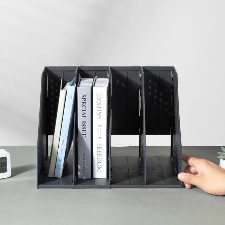 Лоток вертикальный Deli 78995DK-GREY 3отд. складной для бумаг A4 250х256х243мм темно-серый пластик