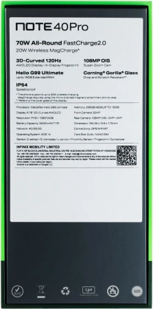 Смартфон Infinix Note 40 Pro X6850 256Gb 12Gb зеленый 3G 4G 2Sim 6.78" AMOLED 1080x2436 And14 108Mpi