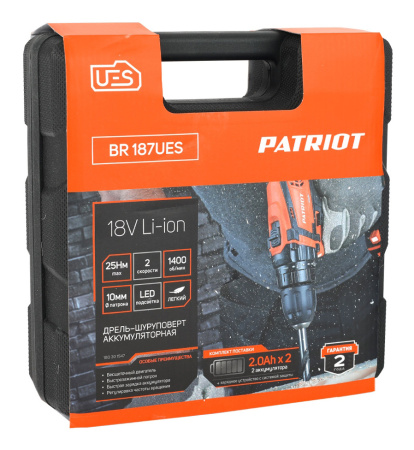Дрель-шуруповерт Patriot BR 187UES аккум. патрон:быстрозажимной (кейс в комплекте) (180301547)