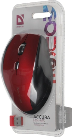 Мышь Defender Accura MM-365 красный оптическая 1600dpi беспров. USB 5but (52367)