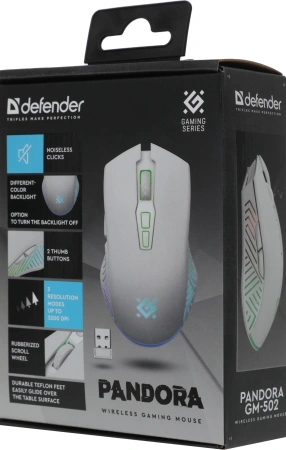 Мышь Defender Pandora GM-502 белый оптическая 3200dpi silent беспров. USB 6but (52502)