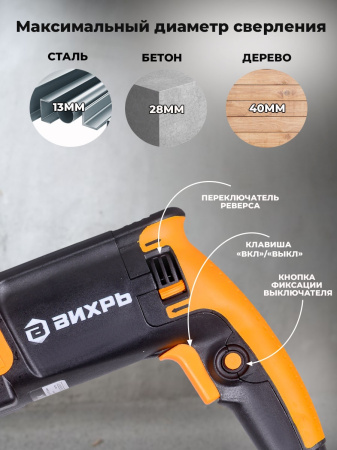 Перфоратор Вихрь П-850К патрон:SDS-plus уд.:3.2Дж 850Вт (кейс в комплекте)