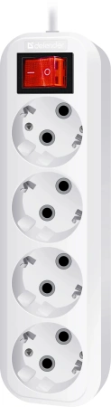Сетевой удлинитель Defender L340 3м (4 розетки) белый (пакет ПЭ)