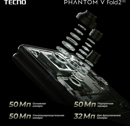 Смартфон Tecno PHANTOM V Fold2 5G 512Gb 12Gb зеленый моноблок 3G 4G 7.85" 2000x2296 Android 14 50Mpix 802.11 a/b/g/n/ac NFC GPS GSM900/1800 TouchSc Protect