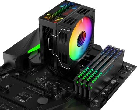 Устройство охлаждения(кулер) Bloody BD-AC150-ARGB1 ARGB Soc-AM5/AM4/1151/1200/2066/1700 черный 4-pin 11-23dB Al+Cu LCD 150W 365gr Ret (BD-AC150-ARGB1-BK)