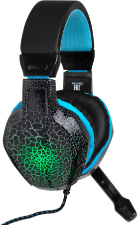 Наушники с микрофоном Оклик HS-L400G ZEUS черный/синий 2.2м мониторные оголовье (359480)