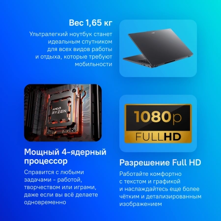 Ноутбук Acer Aspire 15 A15-41M-R78V Ryzen 3 7335U 16Gb SSD512Gb AMD Radeon 15.6" IPS FHD (1920x1080) noOS metall WiFi BT Cam (NX.KXBCD.003)