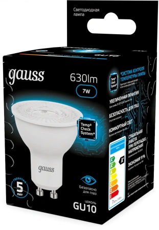 Лампа светодиодная Gauss 101506307 7Вт цок.:GU10 рефлек. 150B св.свеч.бел.хол. MR16 (упак.:10шт)