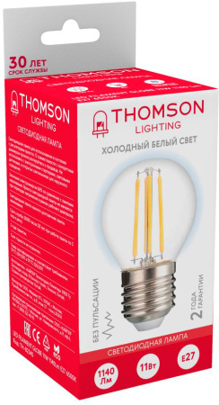 Лампа филам. Thomson Filament TH-B2340 11Вт цок.:E27 шар 220B 6500K св.свеч.бел.хол. Globe (упак.:1шт)