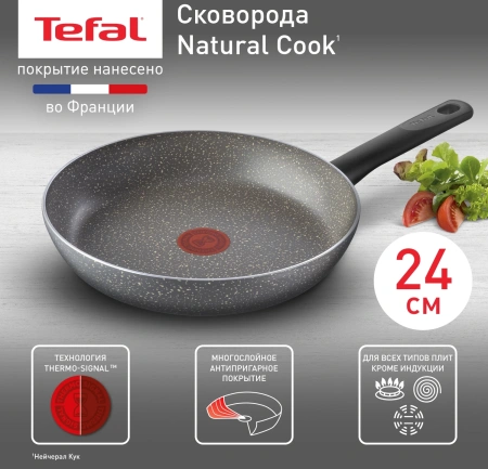 Сковорода Tefal Natural Cook 04213124 круглая 24см ручка несъемная (без крышки) серый
