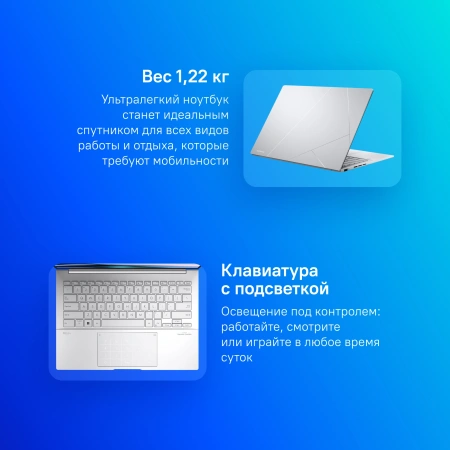 Ноутбук Asus Zenbook 14 OLED UX3405MA-QD988 Core Ultra 5 125H 16Gb SSD512Gb Intel Arc 14" OLED FHD+ (1920x1200) noOS silver WiFi BT Cam Bag (90NB11R2-M01SN0)