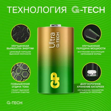 Батарея GP Ultra Alkaline 13AUA21-2CRSBC2 D (2шт) блистер