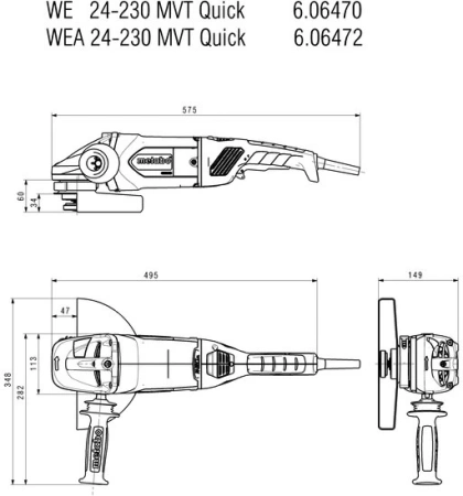 Углошлифовальная машина Metabo WEA 24-230 MVT Quick 2400Вт 6600об/мин рез.шпин.:M14 d=230мм (6064720