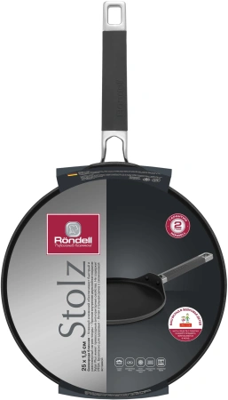 Сковорода блинная Rondell Stolz RDA-1768 круглая 25см покрытие: Xylan Plus ручка несъемная (без крышки) графитовый