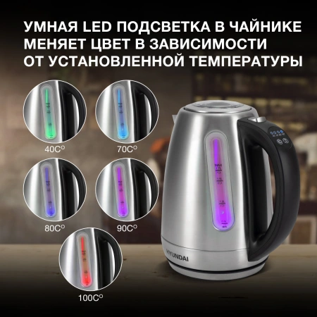 Чайник Hyundai HYK-S8408 1.7л. 2200Вт серебристый матовый/черный (металл)