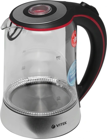 Чайник электрический Vitek VT-7009 1.7л. 2200Вт прозрачный корпус: стекло