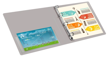 Папка на 4-х кольцах Бюрократ -0827/4RGREY A4 пластик 0.7мм кор.27мм внутр. с вставкой серый