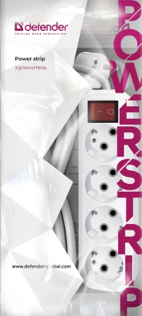 Сетевой удлинитель Defender L340 3м (4 розетки) белый (пакет ПЭ)